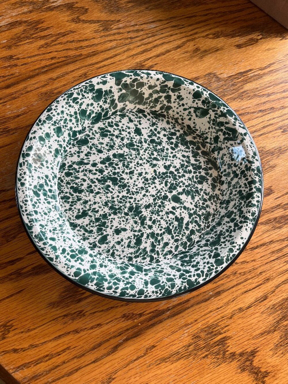 Vintage Green Splatter Enamelware Pie Plate - MINT